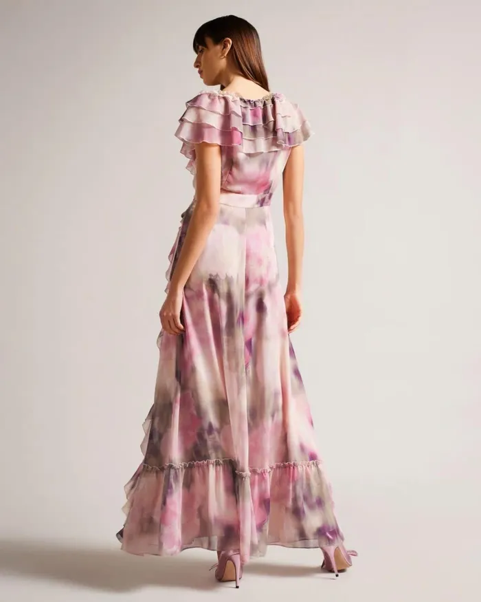 Frilled Floral Maxi Dress Coral Women Ted Baker Clothing