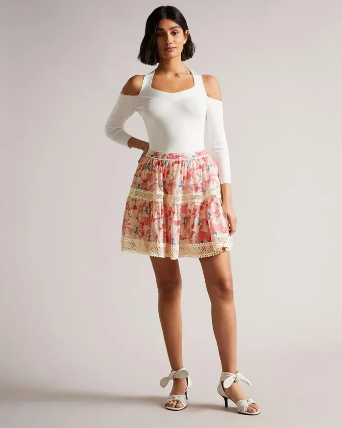 Full Mini Skirt With Lace Tape Medium Pink Women Ted Baker Skirts