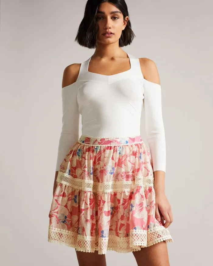 Full Mini Skirt With Lace Tape Medium Pink Women Ted Baker Skirts