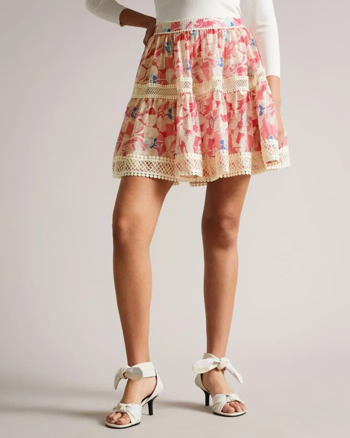 Full Mini Skirt With Lace Tape Medium Pink Women Ted Baker Skirts