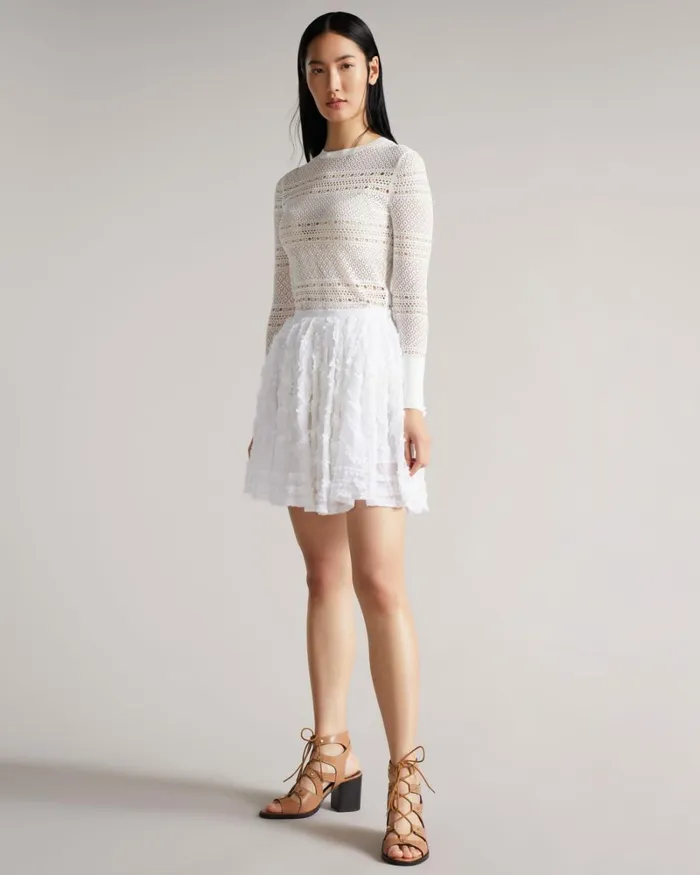 Full Mini Skirt With Micro Ruffle Detail White Women Ted Baker Skirts Full Mini Skirt With Micro Ruffle Detail White Women Ted Baker Skirts