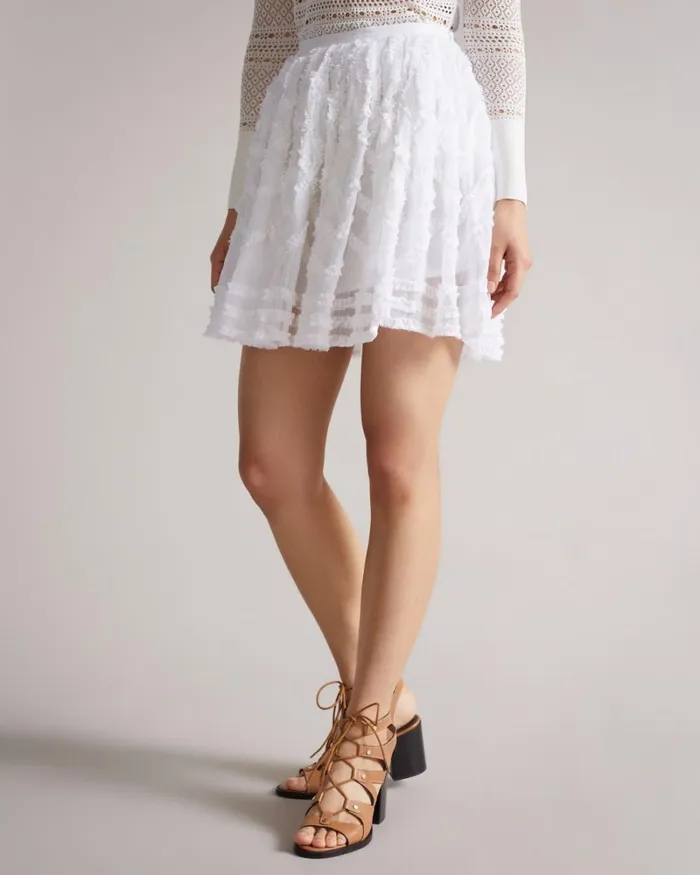 Full Mini Skirt With Micro Ruffle Detail White Women Ted Baker Skirts Full Mini Skirt With Micro Ruffle Detail White Women Ted Baker Skirts
