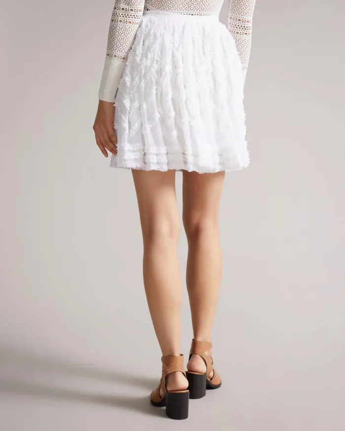 Full Mini Skirt With Micro Ruffle Detail White Women Ted Baker Skirts Full Mini Skirt With Micro Ruffle Detail White Women Ted Baker Skirts