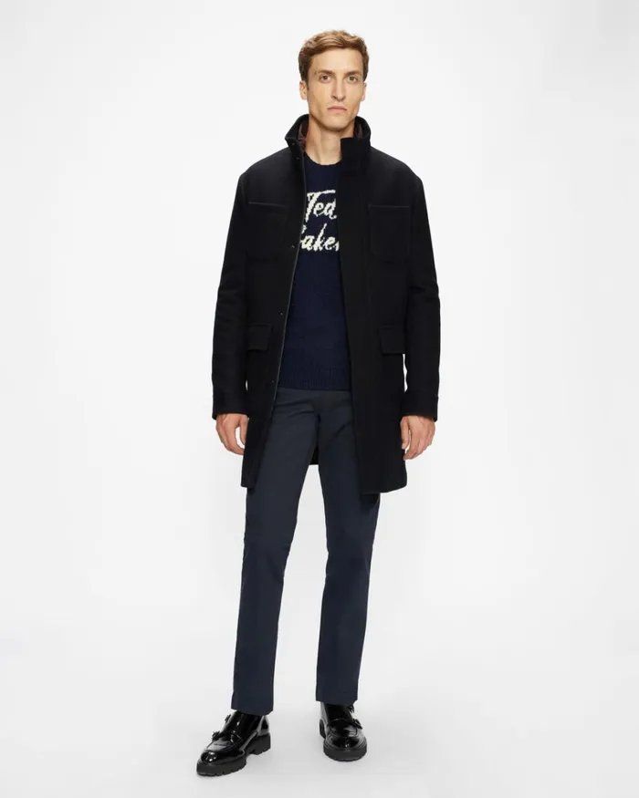 Funnel Neck Coat With Pockets Navy Men Ted Baker Coats and Jackets Funnel Neck Coat With Pockets Navy Men Ted Baker Coats and Jackets
