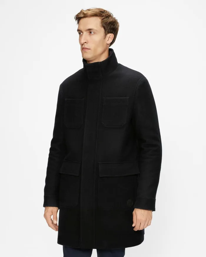 Funnel Neck Coat With Pockets Navy Men Ted Baker Coats and Jackets Funnel Neck Coat With Pockets Navy Men Ted Baker Coats and Jackets