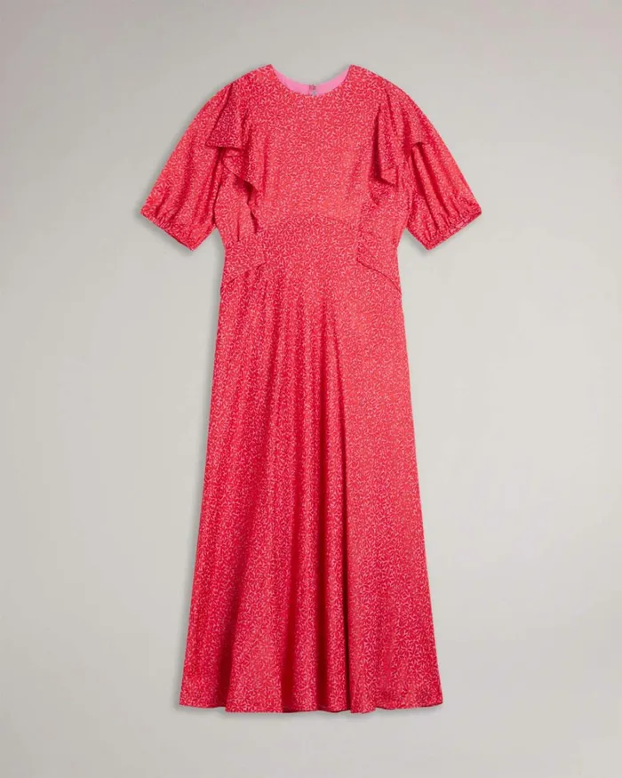 Geometric Floral Puff Sleeve Midaxi Dress Fuchsia Women Ted Baker Clothing
