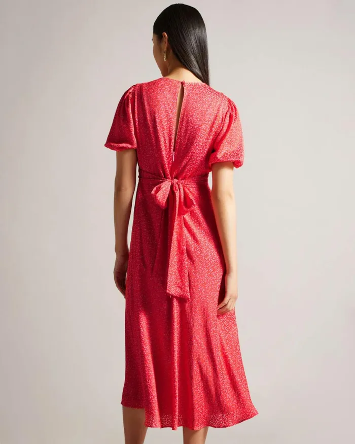 Geometric Floral Puff Sleeve Midaxi Dress Fuchsia Women Ted Baker Clothing Geometric Floral Puff Sleeve Midaxi Dress Fuchsia Women Ted Baker Clothing