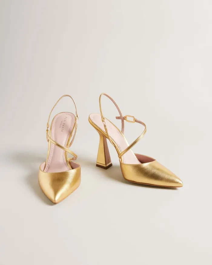 Geometric Heel Pointed Court Shoes Gold Women Ted Baker Heels