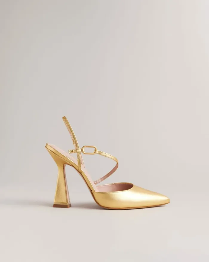 Geometric Heel Pointed Court Shoes Gold Women Ted Baker Heels