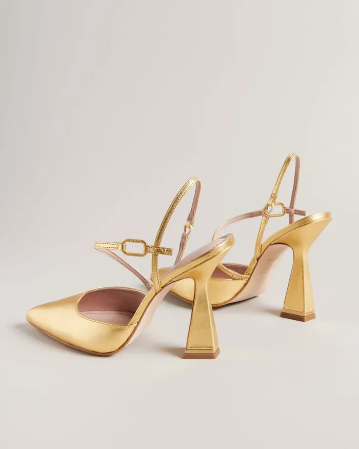 Geometric Heel Pointed Court Shoes Gold Women Ted Baker Heels