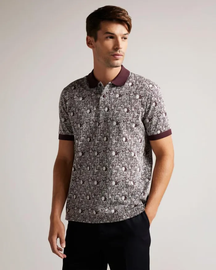 Geometric Knit Polo Shirt Maroon Men Ted Baker Clothing Geometric Knit Polo Shirt Maroon Men Ted Baker Clothing