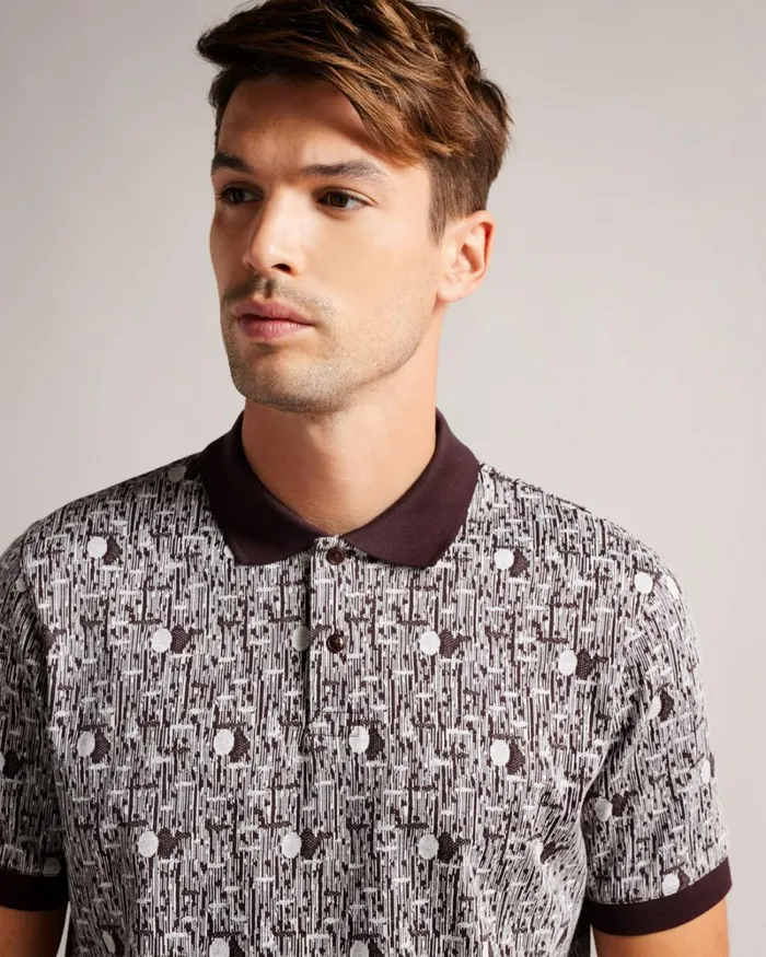 Geometric Knit Polo Shirt Maroon Men Ted Baker Clothing Geometric Knit Polo Shirt Maroon Men Ted Baker Clothing