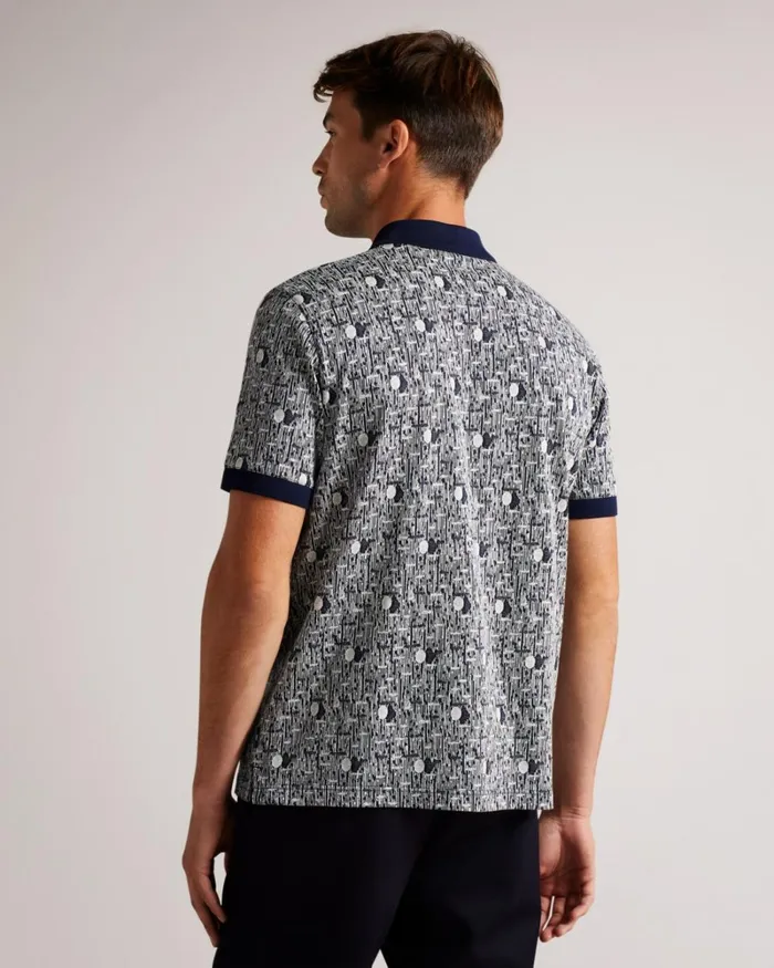 Geometric Knit Polo Shirt NavyBlue Men Ted Baker Clothing