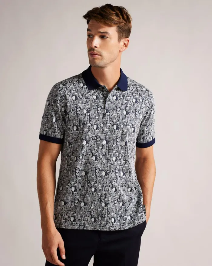 Geometric Knit Polo Shirt NavyBlue Men Ted Baker Clothing Geometric Knit Polo Shirt NavyBlue Men Ted Baker Clothing