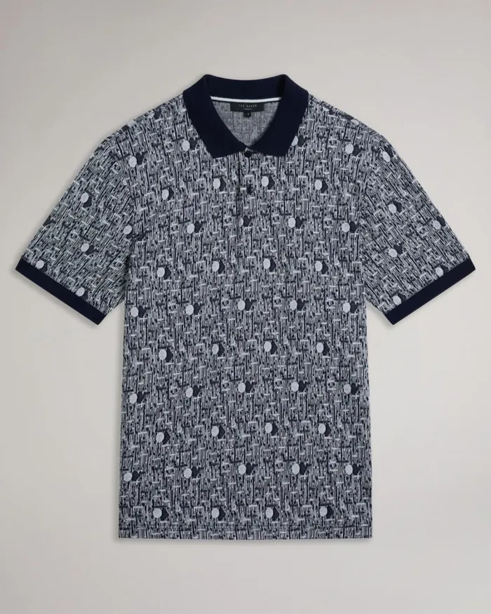 Geometric Knit Polo Shirt NavyBlue Men Ted Baker Clothing Geometric Knit Polo Shirt NavyBlue Men Ted Baker Clothing