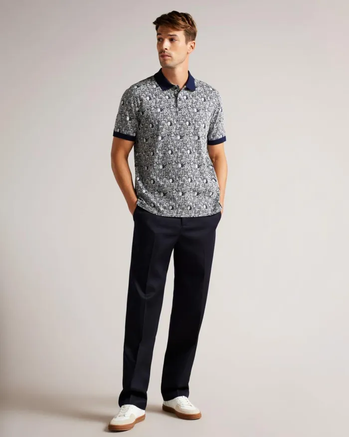 Geometric Knit Polo Shirt NavyBlue Men Ted Baker Clothing Geometric Knit Polo Shirt NavyBlue Men Ted Baker Clothing