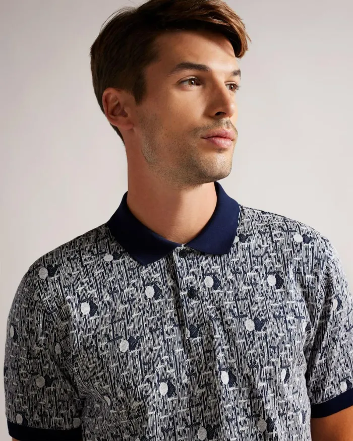 Geometric Knit Polo Shirt NavyBlue Men Ted Baker Clothing Geometric Knit Polo Shirt NavyBlue Men Ted Baker Clothing