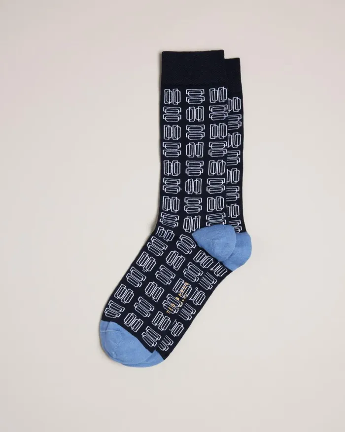 Geometric Pattern Socks Dark Navy Men Ted Baker Socks