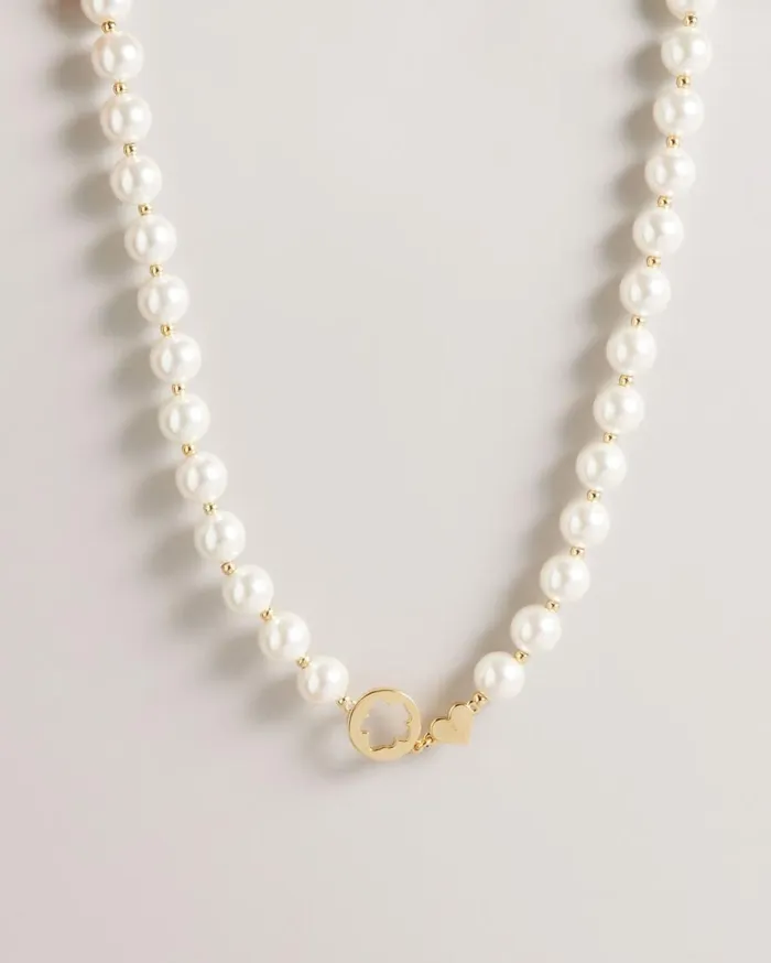 Glass Pearl And Magnolia Necklace Gold Color Women Ted Baker Jewelry Glass Pearl And Magnolia Necklace Gold Color Women Ted Baker Jewelry