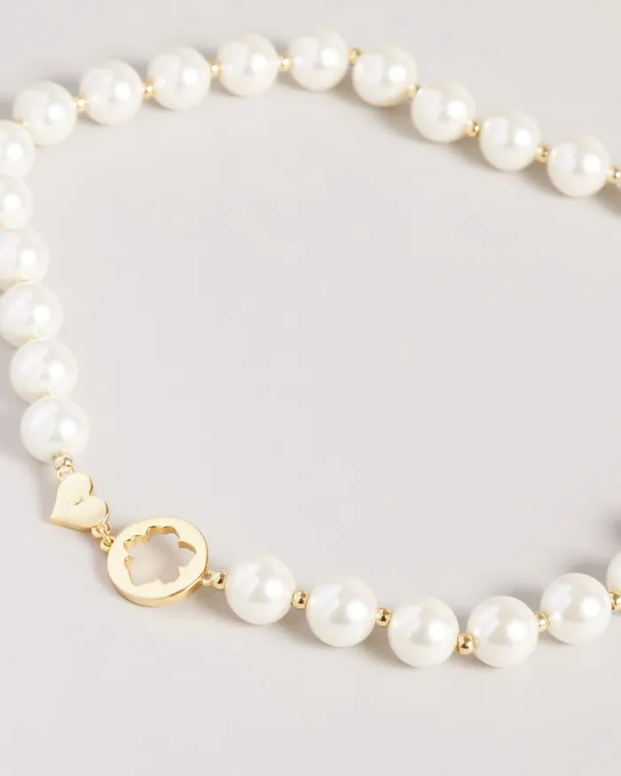 Glass Pearl And Magnolia Necklace Gold Color Women Ted Baker Jewelry Glass Pearl And Magnolia Necklace Gold Color Women Ted Baker Jewelry