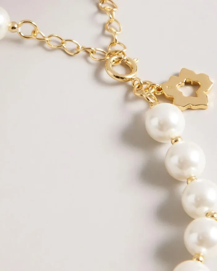 Glass Pearl And Magnolia Necklace Gold Color Women Ted Baker Jewelry Glass Pearl And Magnolia Necklace Gold Color Women Ted Baker Jewelry