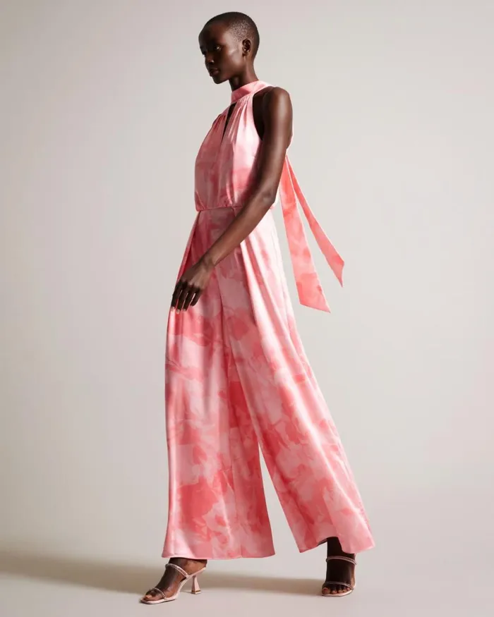 Halter Neck Wide Leg Jumpsuit Coral Women Ted Baker Dresses Halter Neck Wide Leg Jumpsuit Coral Women Ted Baker Dresses