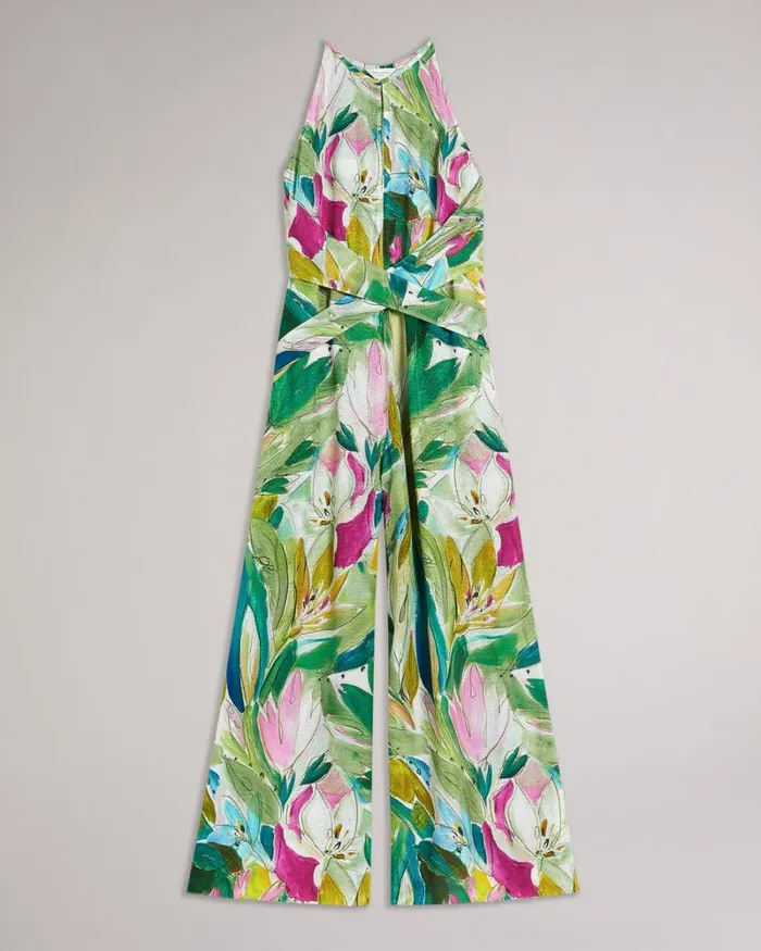 Halterneck Jumpsuit With Wrap Bodice Detail Green Women Ted Baker Dresses