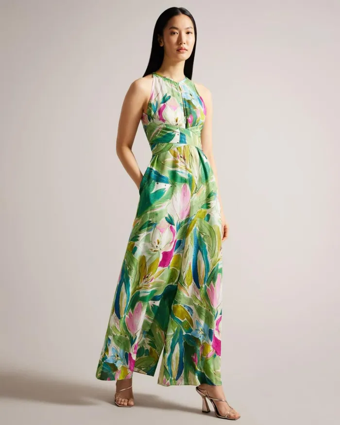 Halterneck Jumpsuit With Wrap Bodice Detail Green Women Ted Baker Dresses Halterneck Jumpsuit With Wrap Bodice Detail Green Women Ted Baker Dresses