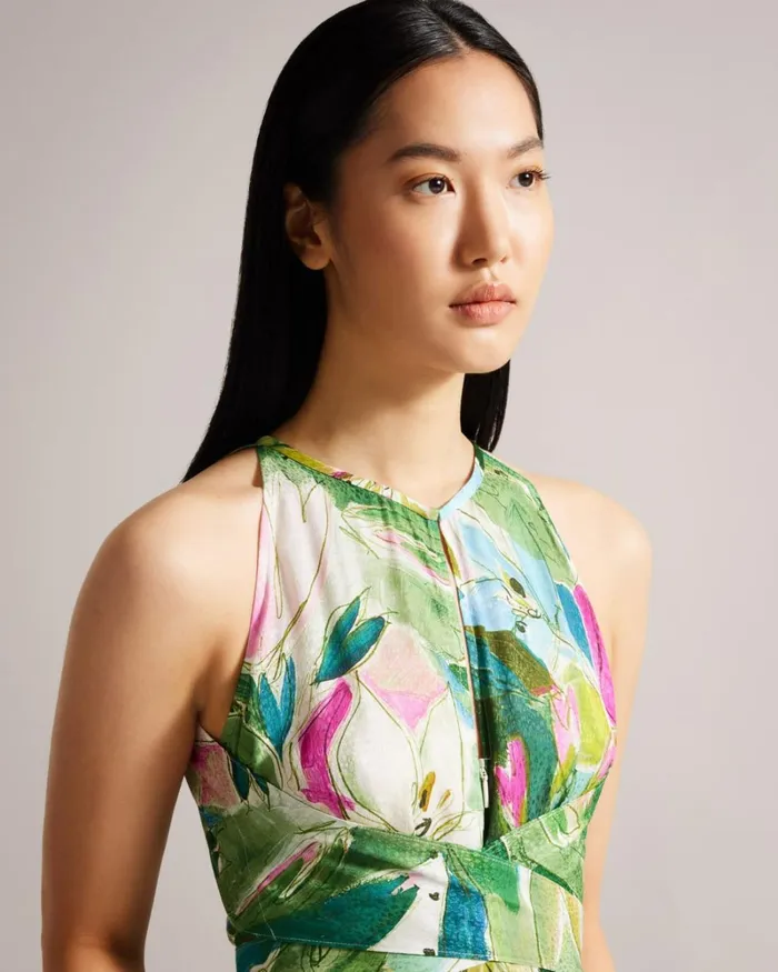 Halterneck Jumpsuit With Wrap Bodice Detail Green Women Ted Baker Dresses Halterneck Jumpsuit With Wrap Bodice Detail Green Women Ted Baker Dresses