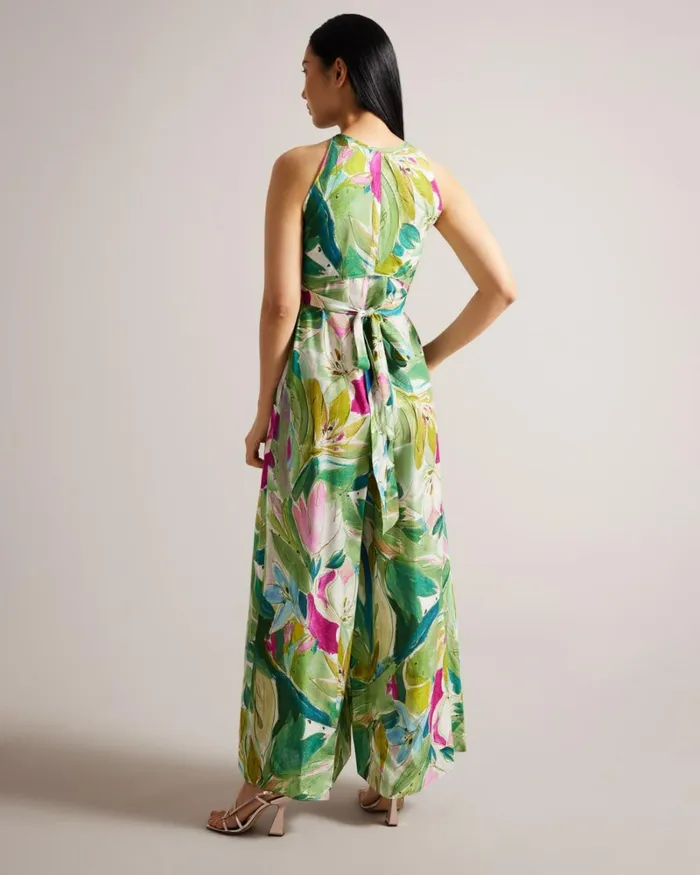 Halterneck Jumpsuit With Wrap Bodice Detail Green Women Ted Baker Dresses Halterneck Jumpsuit With Wrap Bodice Detail Green Women Ted Baker Dresses