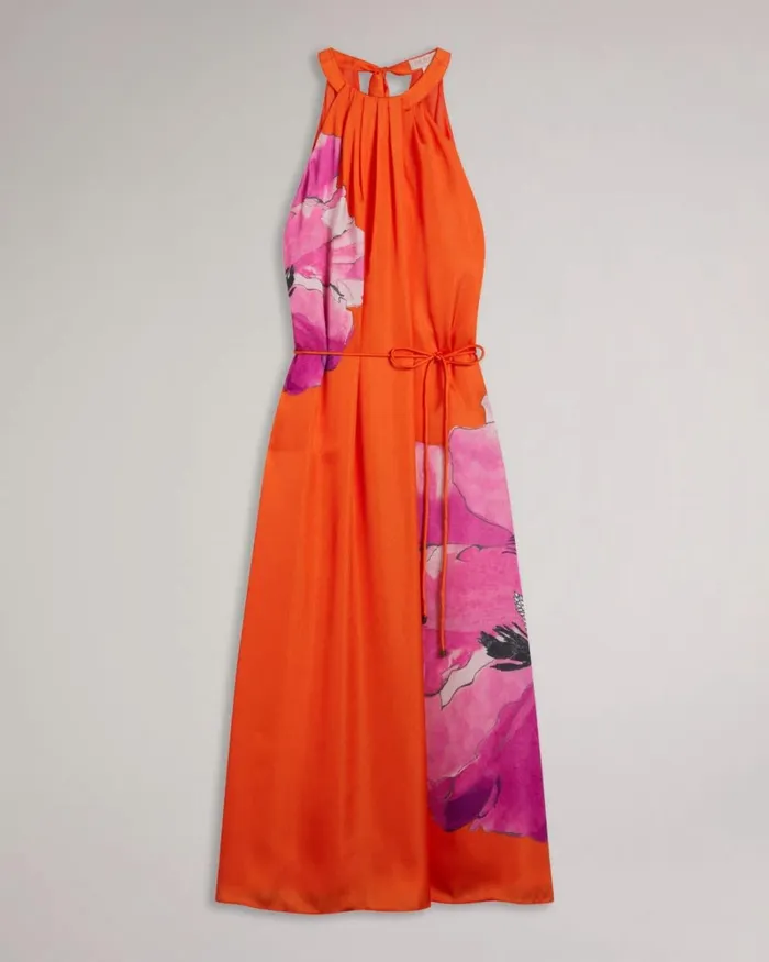 Halterneck Midaxi Swing Dress Bright Orange Women Ted Baker Clothing