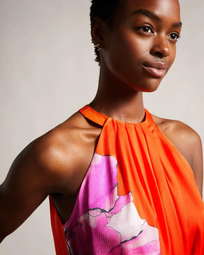Halterneck Midaxi Swing Dress Bright Orange Women Ted Baker Clothing Halterneck Midaxi Swing Dress Bright Orange Women Ted Baker Clothing