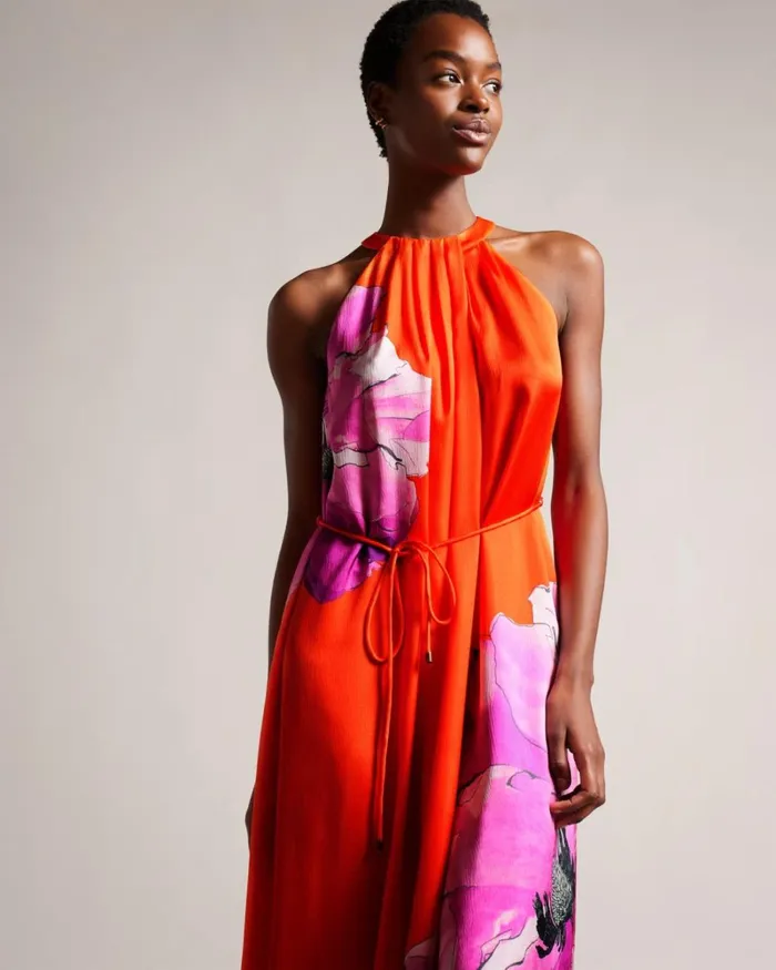 Halterneck Midaxi Swing Dress Bright Orange Women Ted Baker Clothing Halterneck Midaxi Swing Dress Bright Orange Women Ted Baker Clothing