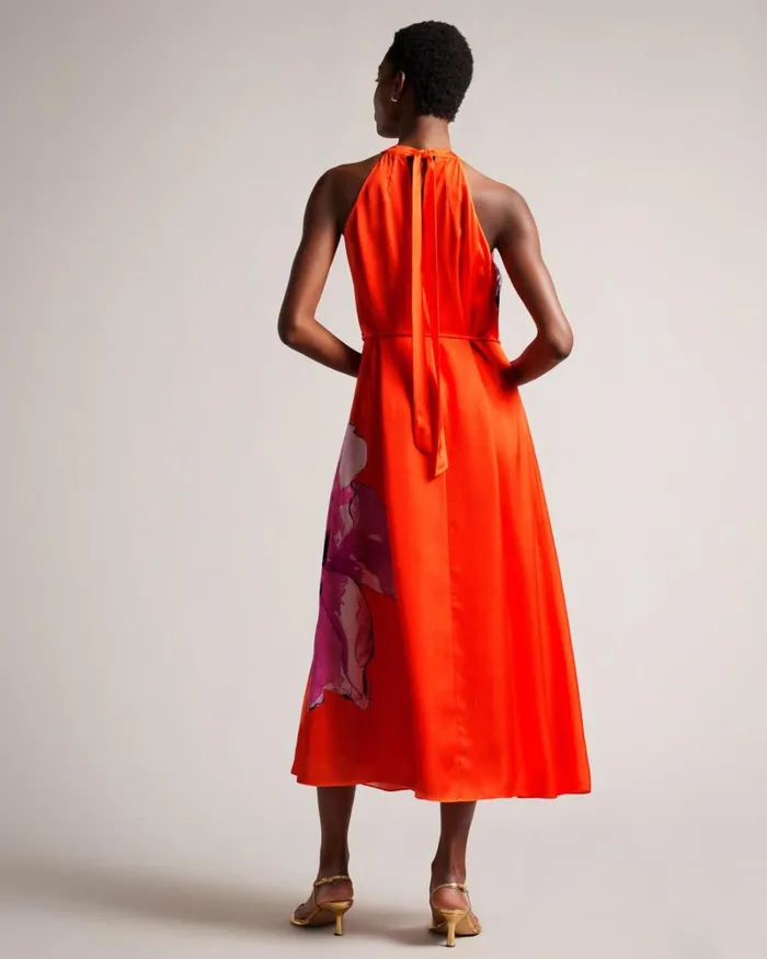 Halterneck Midaxi Swing Dress Bright Orange Women Ted Baker Clothing Halterneck Midaxi Swing Dress Bright Orange Women Ted Baker Clothing