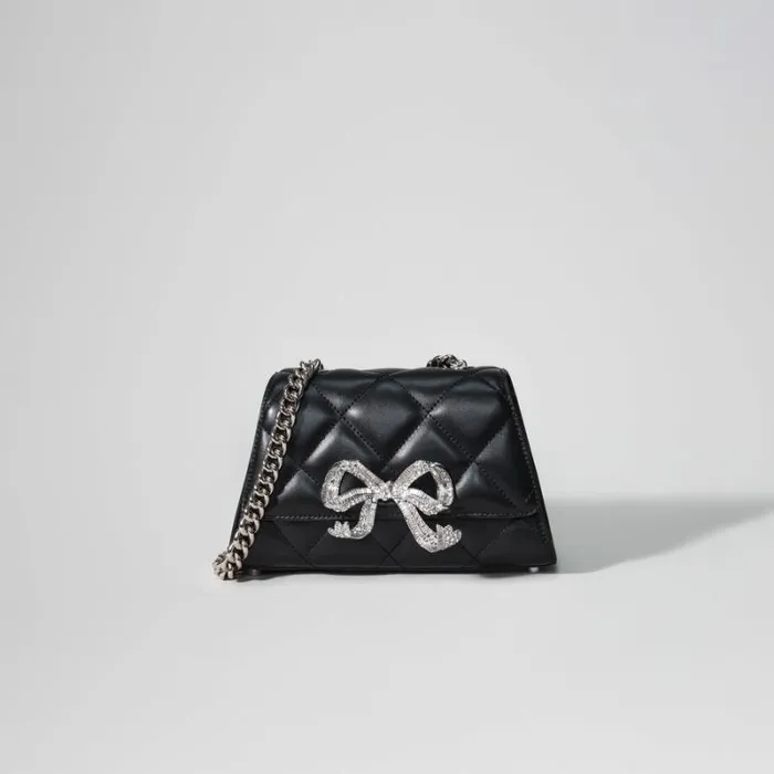 Handbags Woman SelfPortrait Black Quilted Shoulder Mini Bow Bag