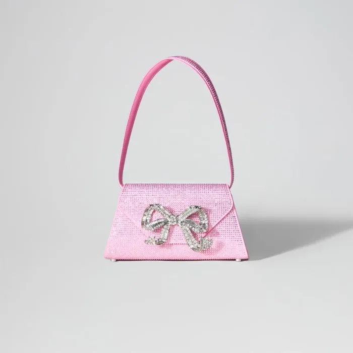 Handbags Woman SelfPortrait Pink Rhinestone Bow Mini Shoulder Bag