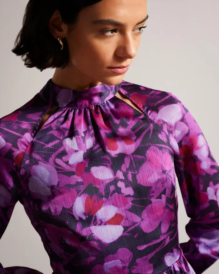 High Neck Fit And Flare Mini Dress Purple Women Ted Baker Clothing