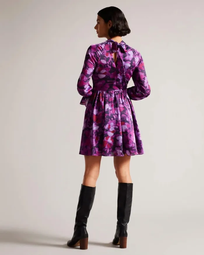 High Neck Fit And Flare Mini Dress Purple Women Ted Baker Clothing