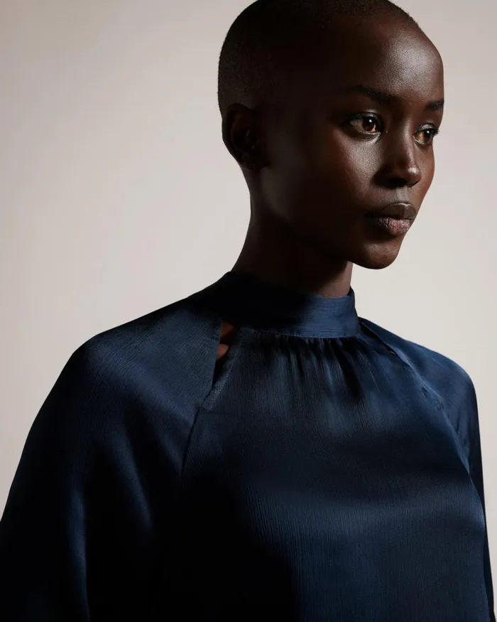 High Neck Long Sleeve Blouse With Cut Outs Dark Blue Women Ted Baker Clothing