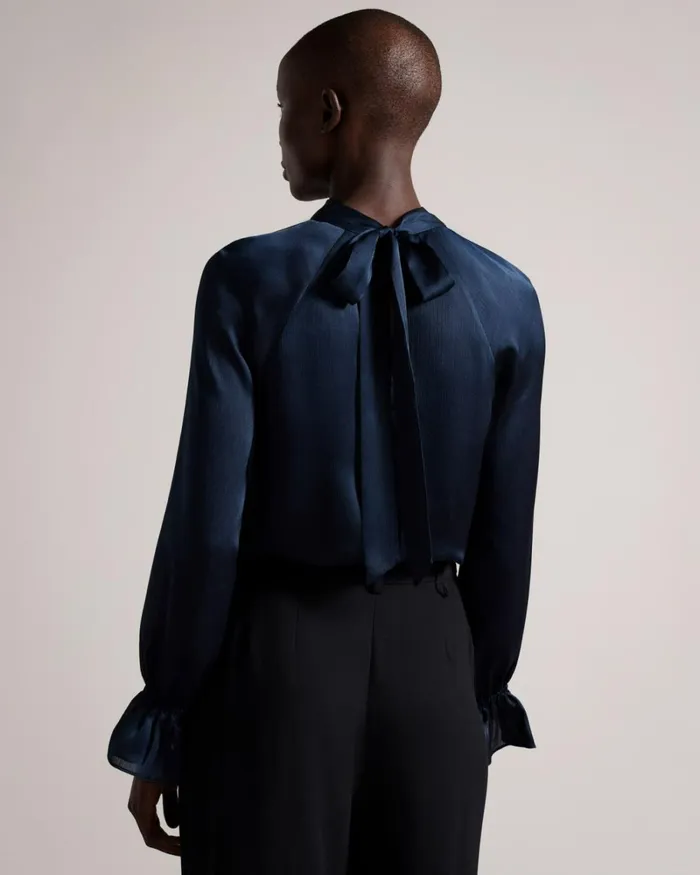High Neck Long Sleeve Blouse With Cut Outs Dark Blue Women Ted Baker Clothing