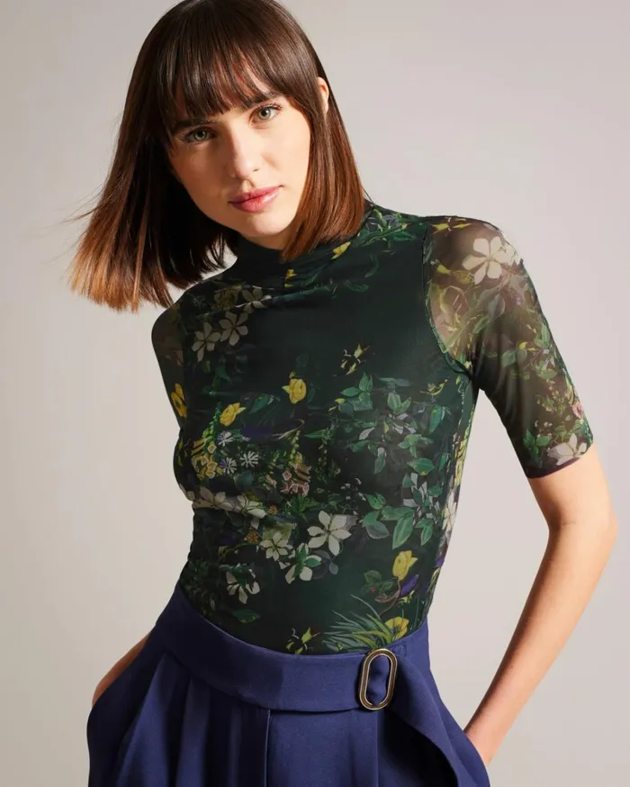 High Neck Mesh Top Black Women Ted Baker Clothing