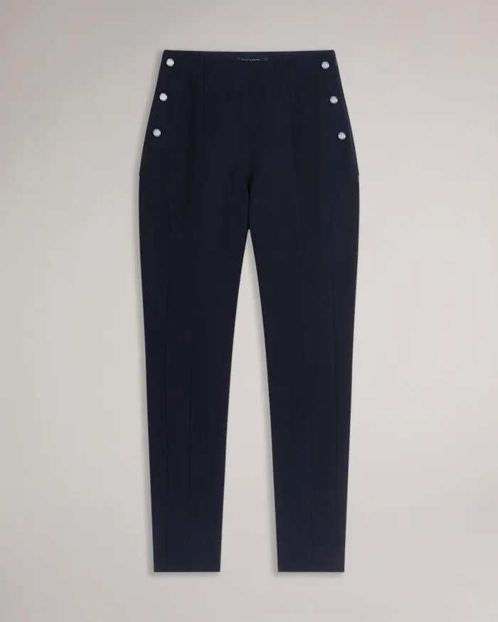 High Waisted Trousers With Faux Poppers Navy Women Ted Baker Clothing