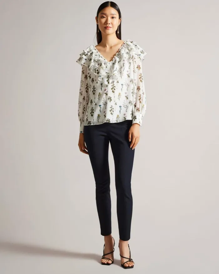 High Waisted Trousers With Faux Poppers Navy Women Ted Baker Clothing High Waisted Trousers With Faux Poppers Navy Women Ted Baker Clothing