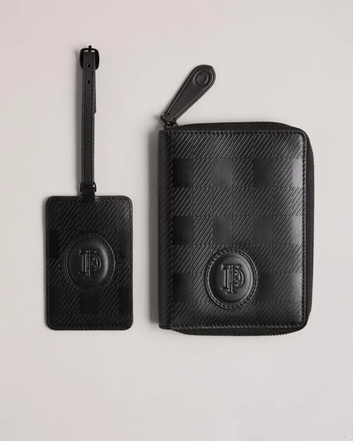 House Check Leather Travel Set Black Men Ted Baker Suitcases and Travel Bags