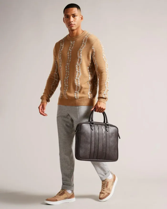 House Check PU Document Bag BrownChocolate Men Ted Baker Document Bags