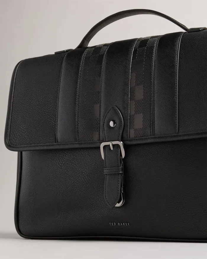 House Check PU Satchel Black Men Ted Baker Document Bags House Check PU Satchel Black Men Ted Baker Document Bags