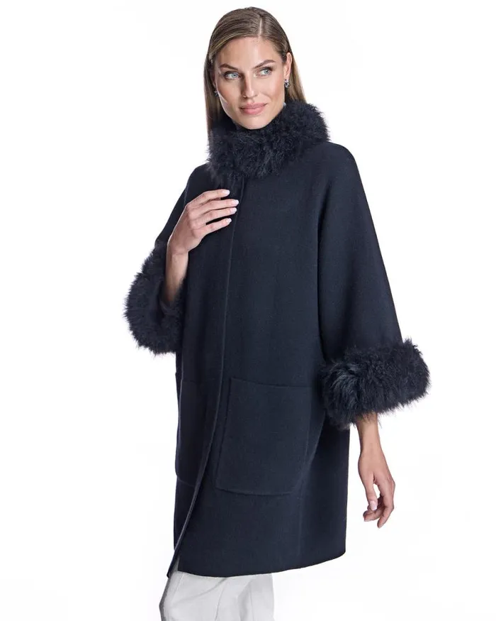 Jackets Women039s Maximilian Cashmere Kimono With Cashmere Goat Trim