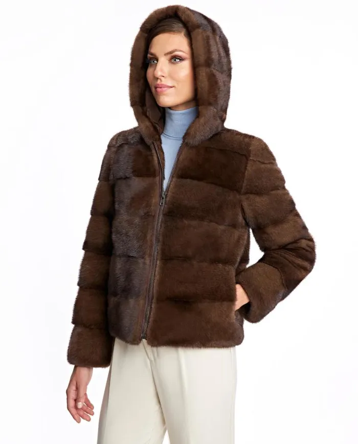 Jackets Women039s Maximilian Hooded Horizontal Mink Jacket