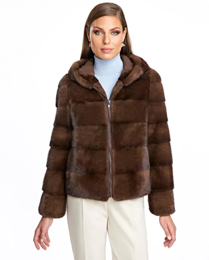 Jackets Women039s Maximilian Hooded Horizontal Mink Jacket