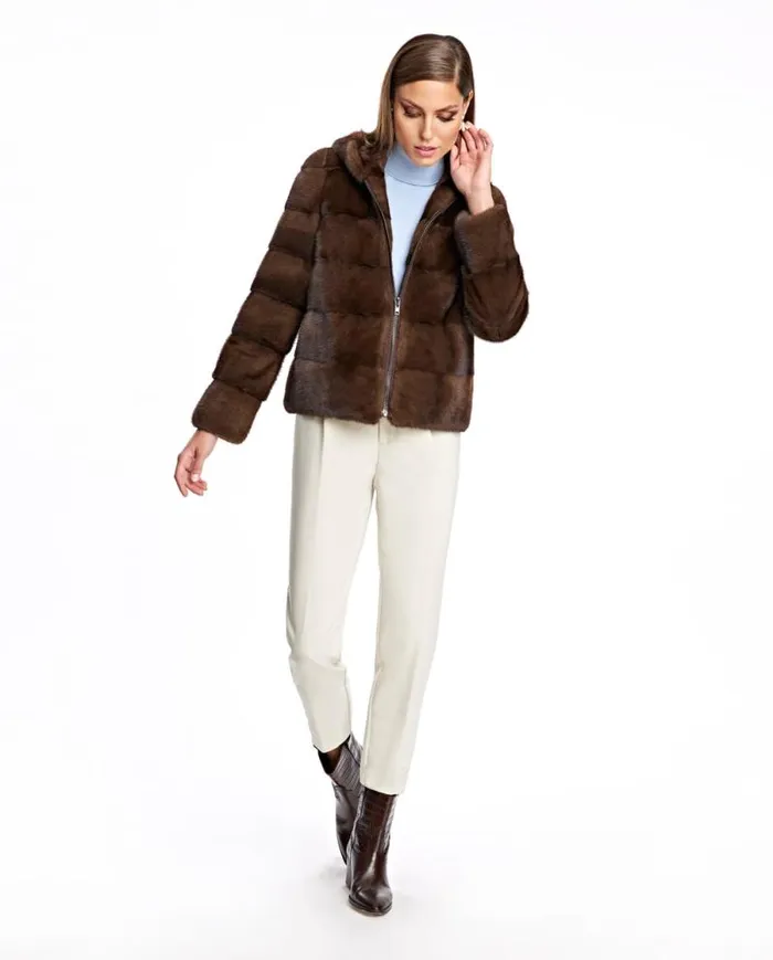 Jackets Women039s Maximilian Hooded Horizontal Mink Jacket